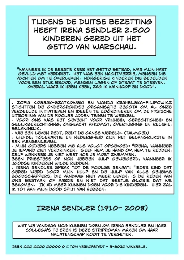 Strip Irena Sendler Liefde Voor Kinderen In Het Getto Van Warschau Tom Verhofstadt