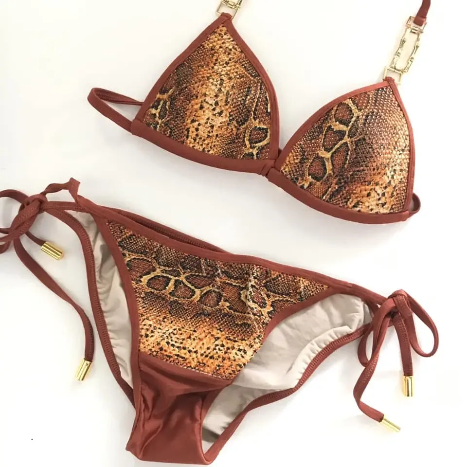 Ocean Couture Sahara Boa Deluxe triangelbikini in koperbruin