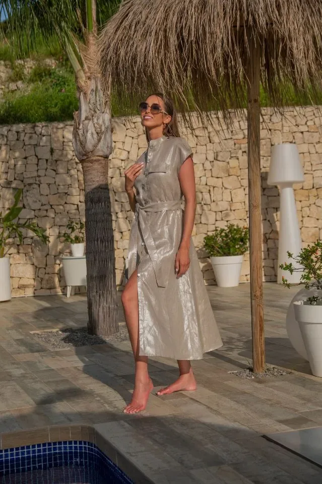 Ocean Couture Berry linnen jurk in golden beige