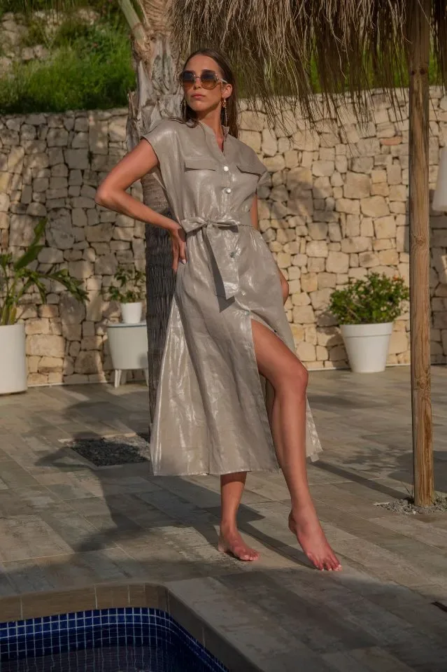 Ocean Couture Berry linnen jurk in golden beige