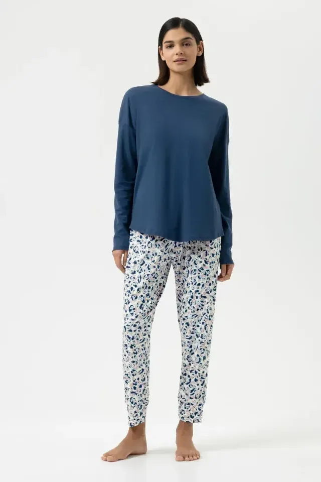Mey Soft Leo pyjama in blauw en beige