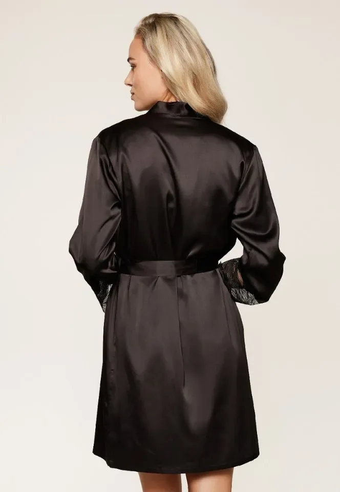 Lingadore Glamour satijnen kimono in zwart