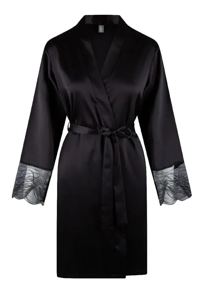 Lingadore Glamour satijnen kimono in zwart