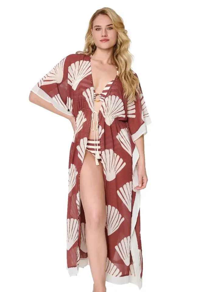 Lingadore Summer Stripes kimono in bruin en wit