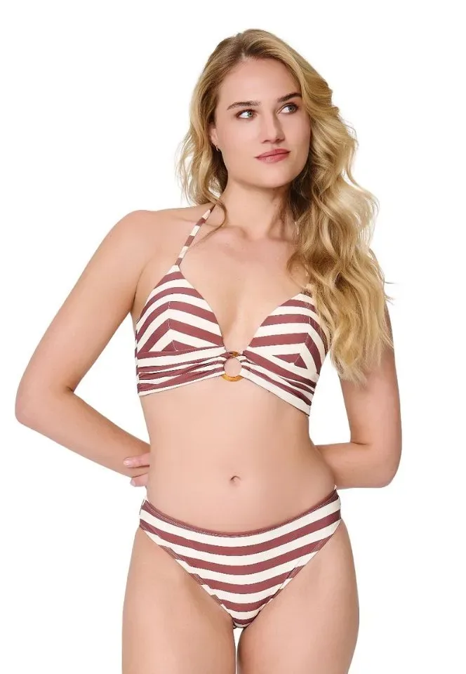 Lingadore Summer Stripes voorgevormde triangel bikini in bruin en wit