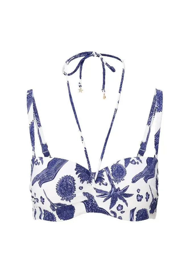 LIngadore Greek Sun strapless bikini in blauw en wit