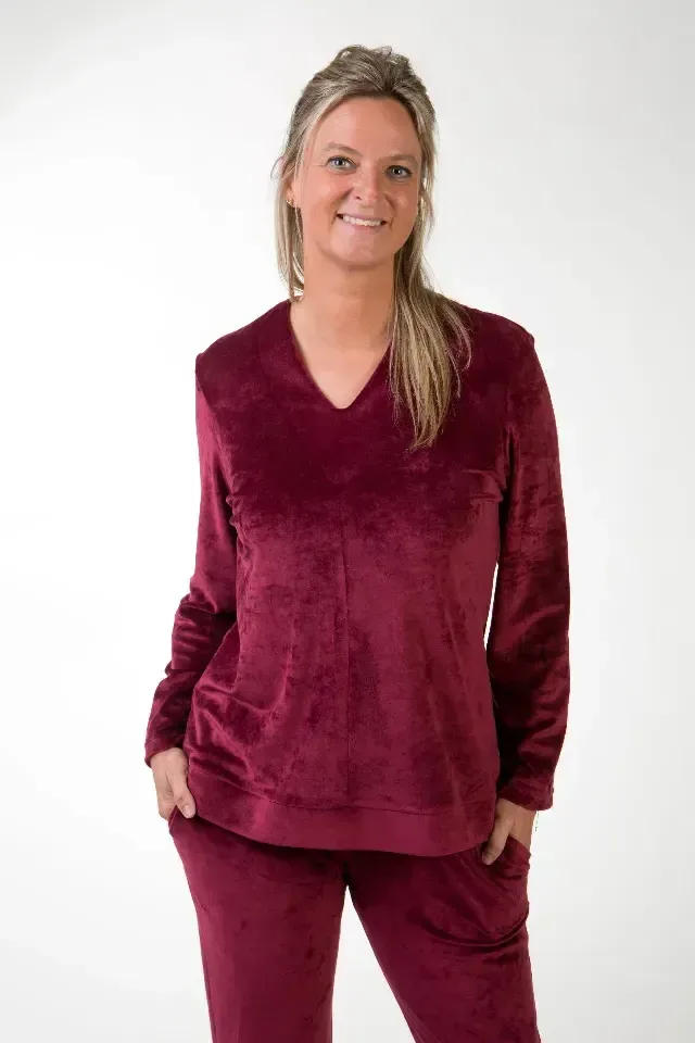 Perlina Sienna velours damespyjama in bordeaux