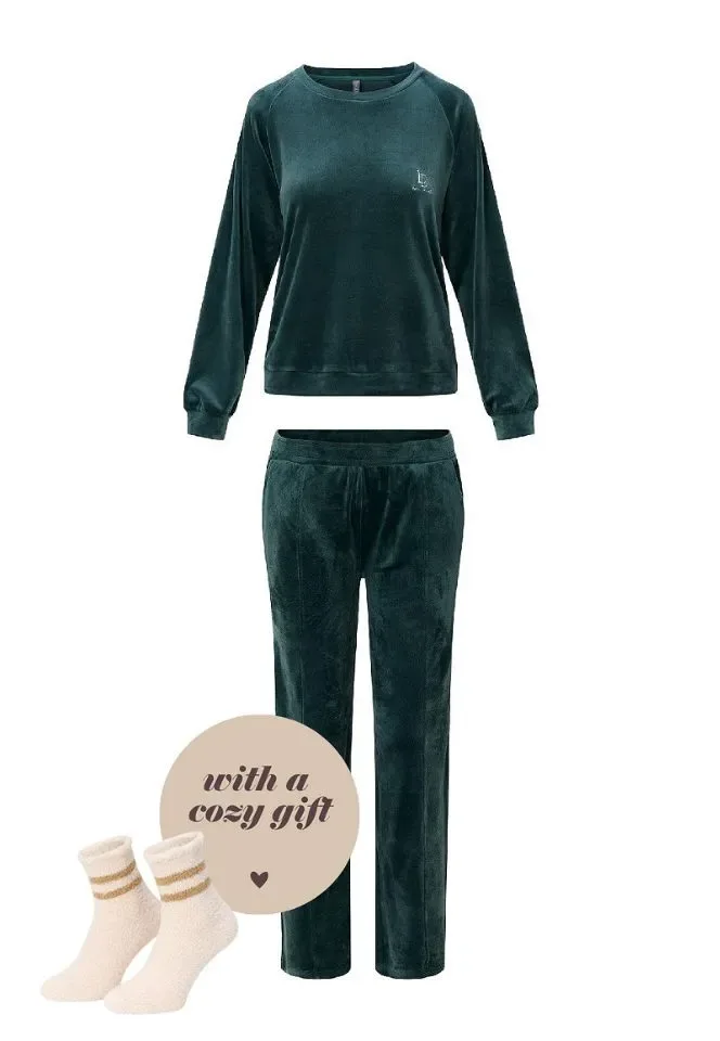 Lingadore Velvet Mood homewear in donkergroen
