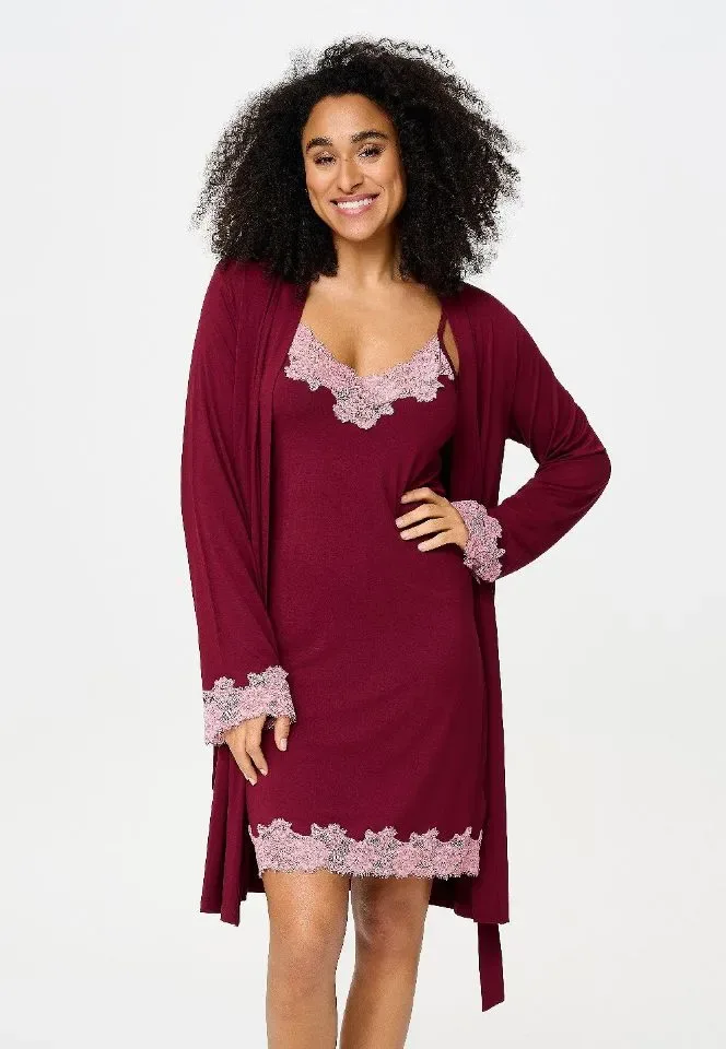 Lingadore Port Desire Nights kimono in bordeaux