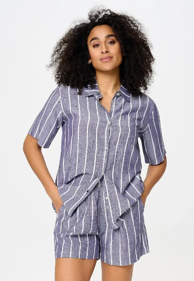 Lingadore Stripes shortama in denim blauw