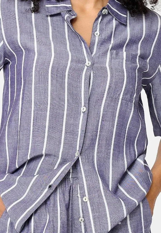 Lingadore Stripes shortama in denim blauw