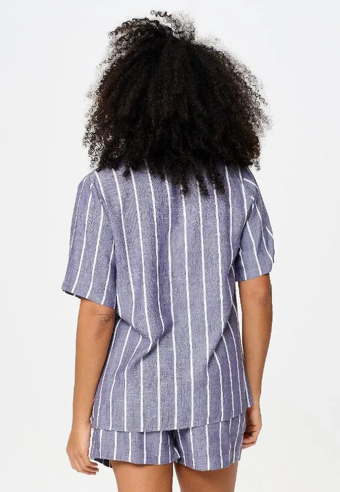 Lingadore Stripes shortama in denim blauw