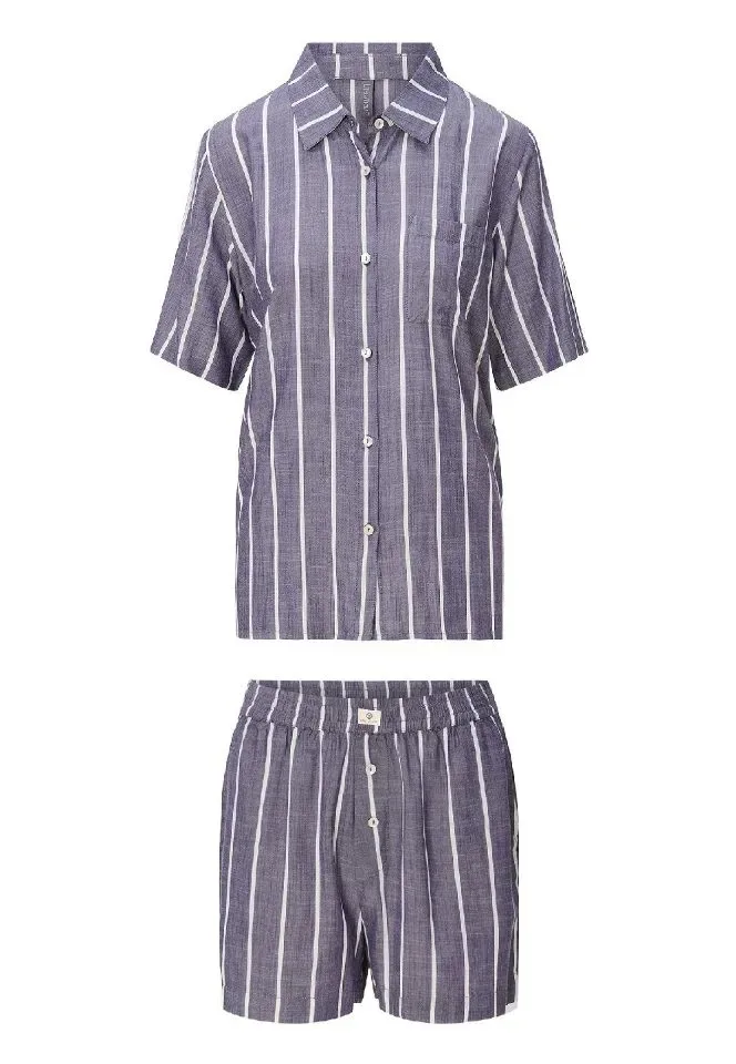 Lingadore Stripes shortama in denim blauw