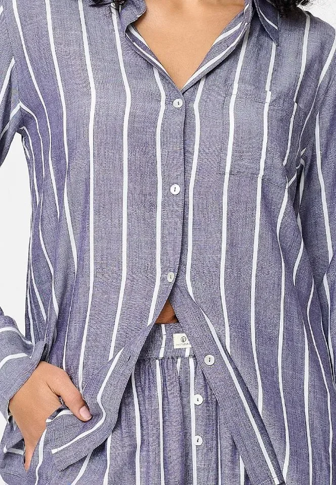 Lingadore Stripes pyjama in denim blauw