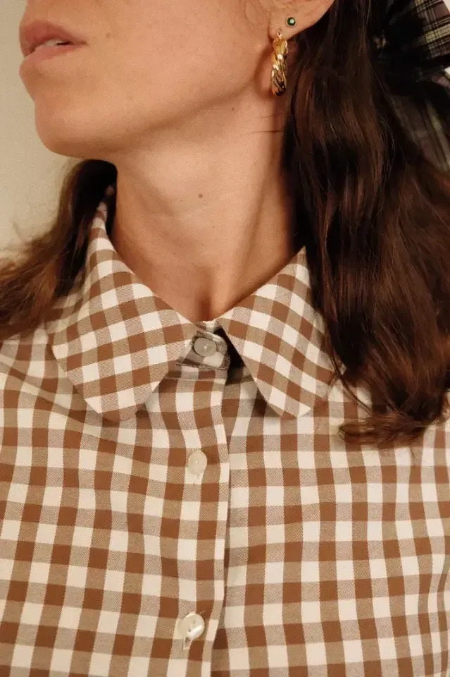 NanyBlouses Le Vichy Latte damespyjama in bruin en wit
