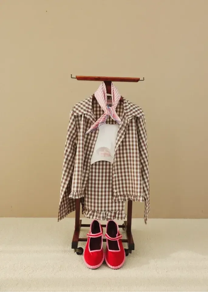 NanyBlouses Le Vichy Latte damespyjama in bruin en wit