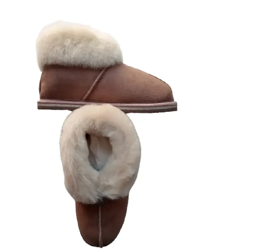 Pantoffels met schapenwol - beige - hoog model