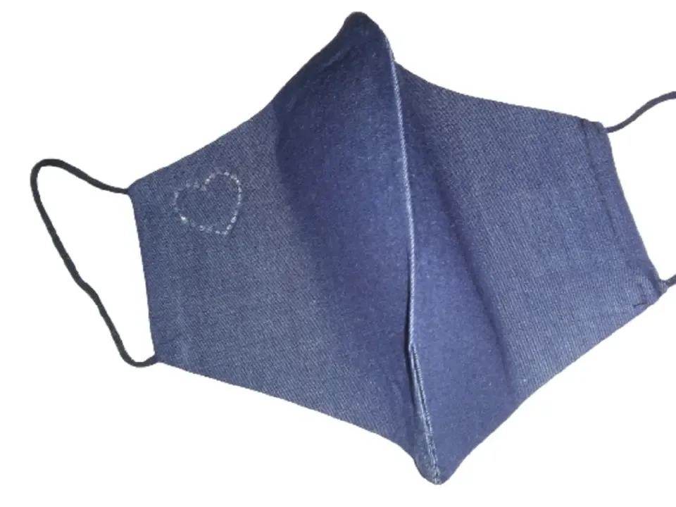 Mondmasker jeans met klein parel hartje