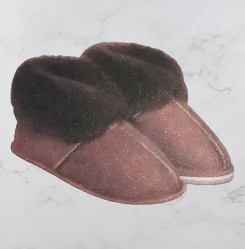 Dames pantoffels met schapenwol - bruin - hoog model - maat 35 tot 42