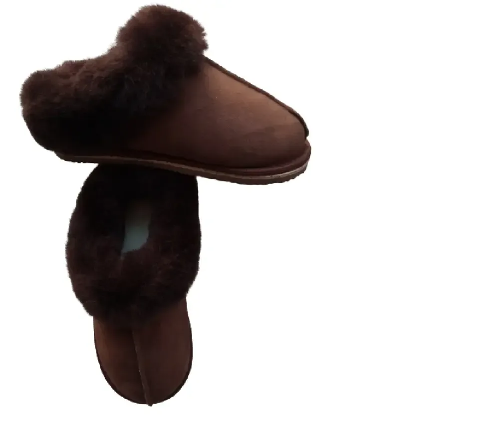 Dames pantoffels met schapenwol - bruin - laag model - maat 36 tot 43