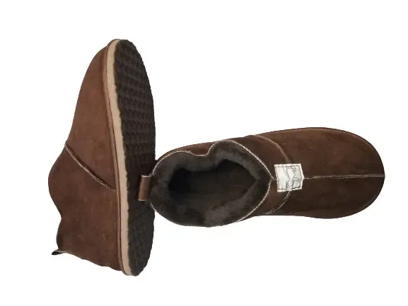 Heren pantoffels met schapenwol - bruin - laag model - maat 39 tot 46