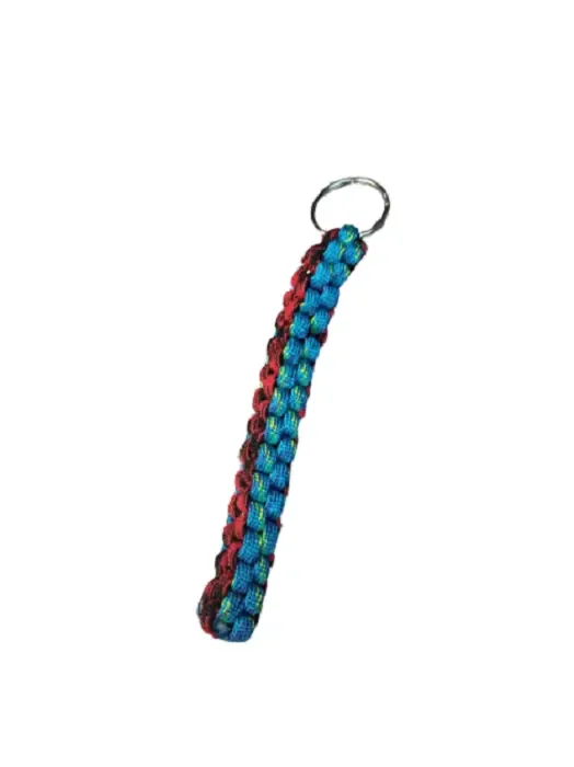 Sleutelhanger met gevlochten touw - rood/ blauw /zwart- touwlengte 12.5 cm