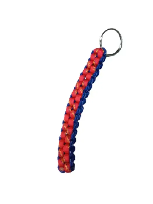 Sleutelhanger met gevlochten touw - Rood/ donkerblauw - touwlengte 12.5 cm