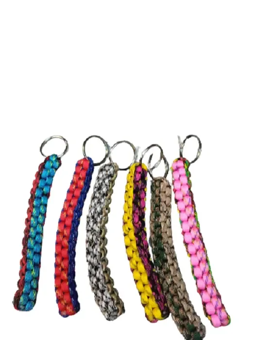 Sleutelhanger met gevlochten touw - set van 6 - verschillende kleuren - touwlengte 12.5 cm