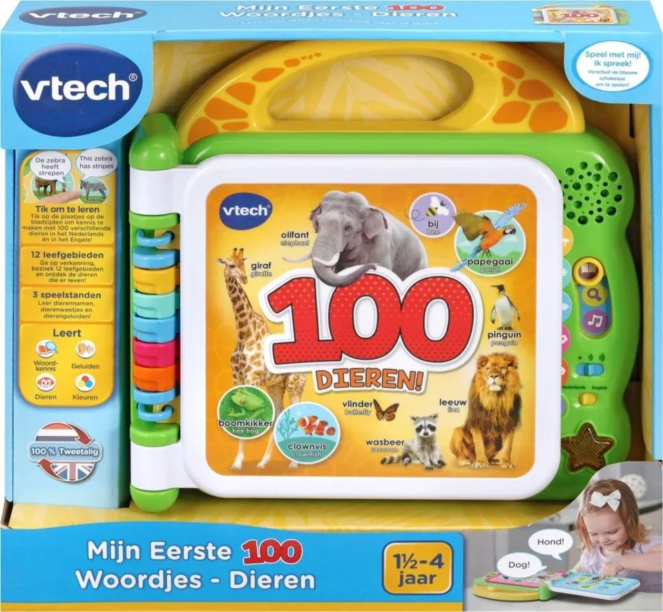 VTECH -  Baby Mijn Eerste 100 Woordjes - DIEREN - Interactief Boek (NL/ENG)