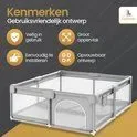 LUBREJO® Grondbox - Speelbox - Playpen - Kinderbox - Baby box - Veilige kinderbox met Zachte Vloer - Grijs - Inclusief 50 Speelballen - 120x120cm