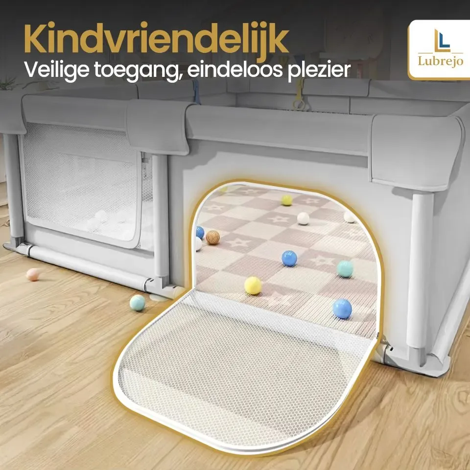 LUBREJO® Grondbox - Speelbox - Playpen - Kinderbox - Baby box - Veilige kinderbox met Zachte Vloer - Grijs - Inclusief 50 Speelballen - 120x120cm