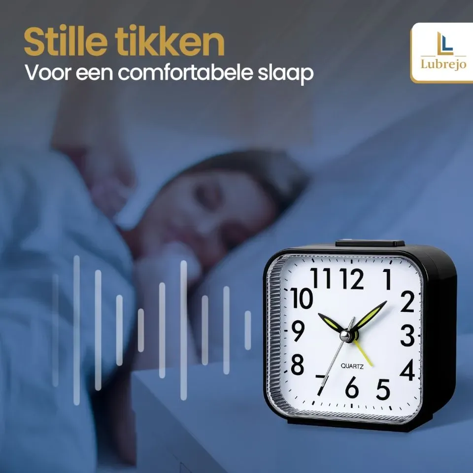 LUBREJO® Traditionele Analoog Wekker Pro - Zonder Tikgeluid - Opbouwend Alarmsignaal - Eenvoudige Bediening - Senioren - Zwart - Voor de Slaapkamer
