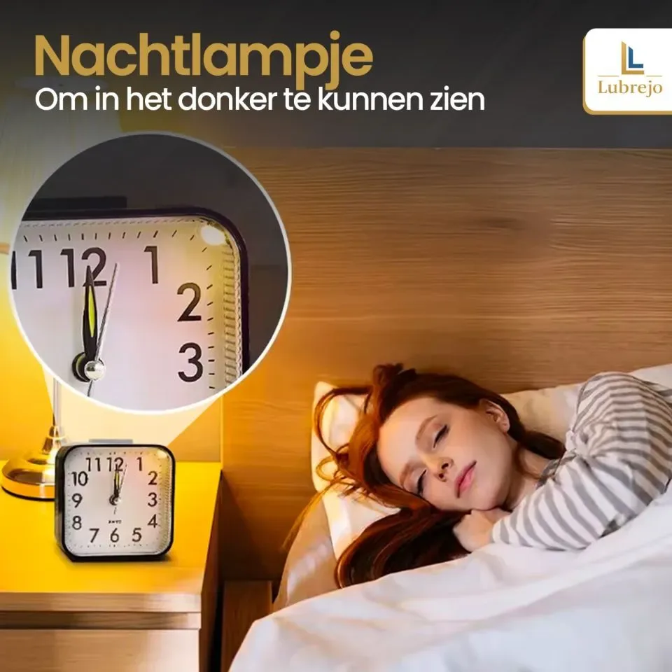 LUBREJO® Traditionele Analoog Wekker Pro - Zonder Tikgeluid - Opbouwend Alarmsignaal - Eenvoudige Bediening - Senioren - Zwart - Voor de Slaapkamer