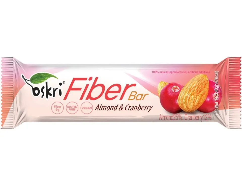 Oskri Fiber bar Amandel - Cranberry  glutenrvij - Vegan (24 stuks ( 1 karton )