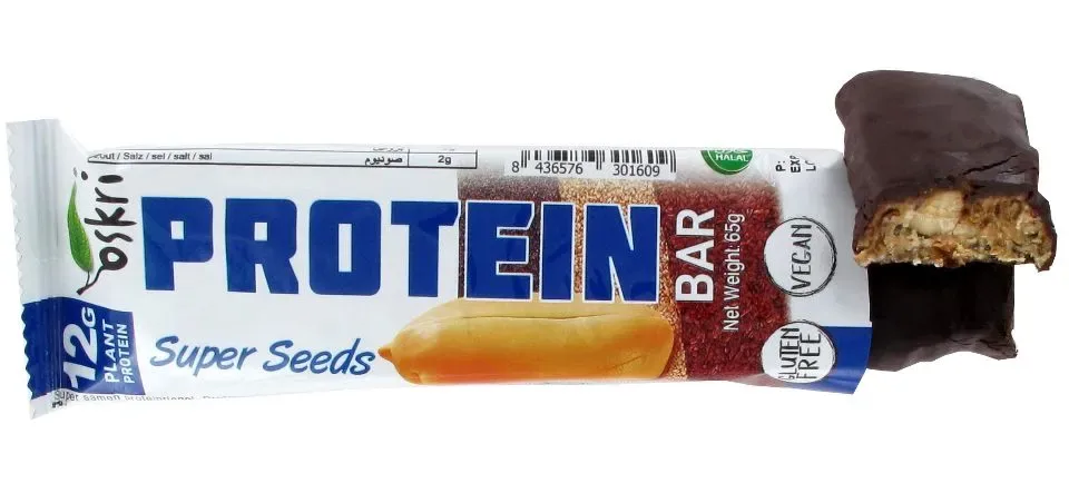 Oskri  PROTEINE REEP SUPER SEEDS + ZWARTE CHOCOLADE Glutenvrij en Vegan 20 stuks ( 1 karton)