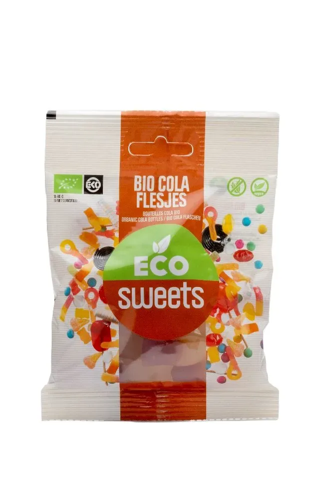 Eco Sweet Cola Flesjes glutenvrij, vegan, zonder gelatine 1 karton ( 16 zakjes)