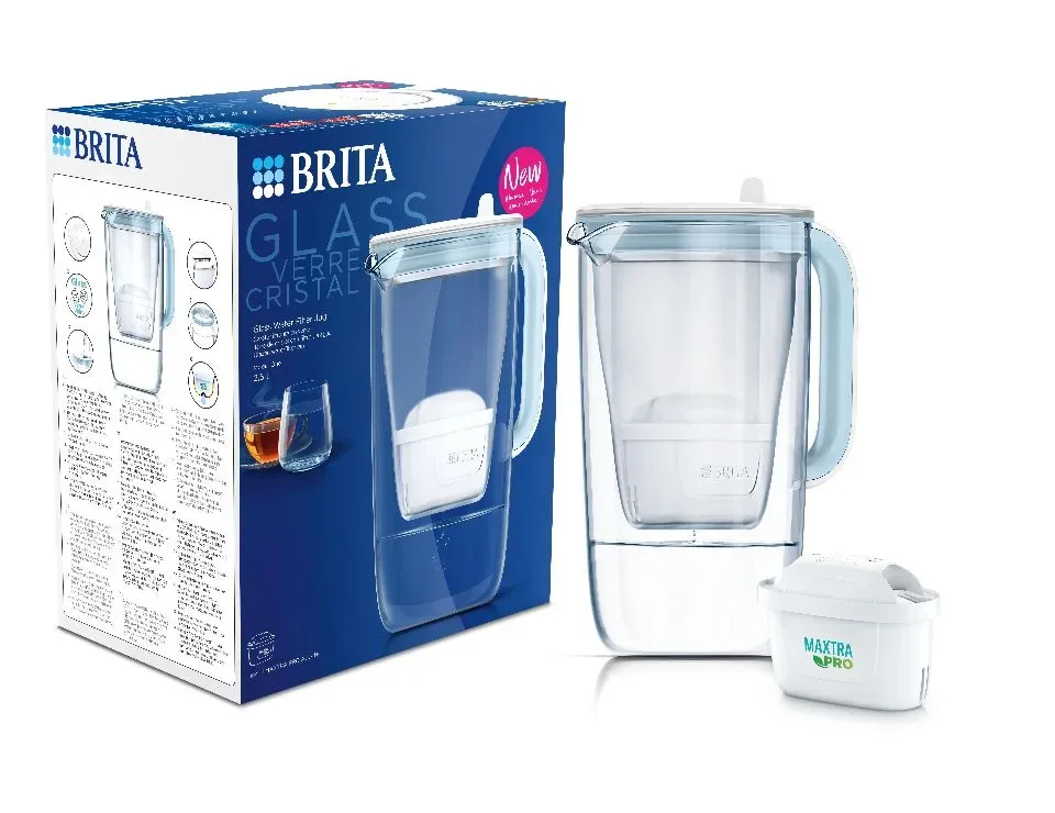 Brita GLAZEN WATERFILTERKAN 'ONE' MXPRO LIGHT BLUE