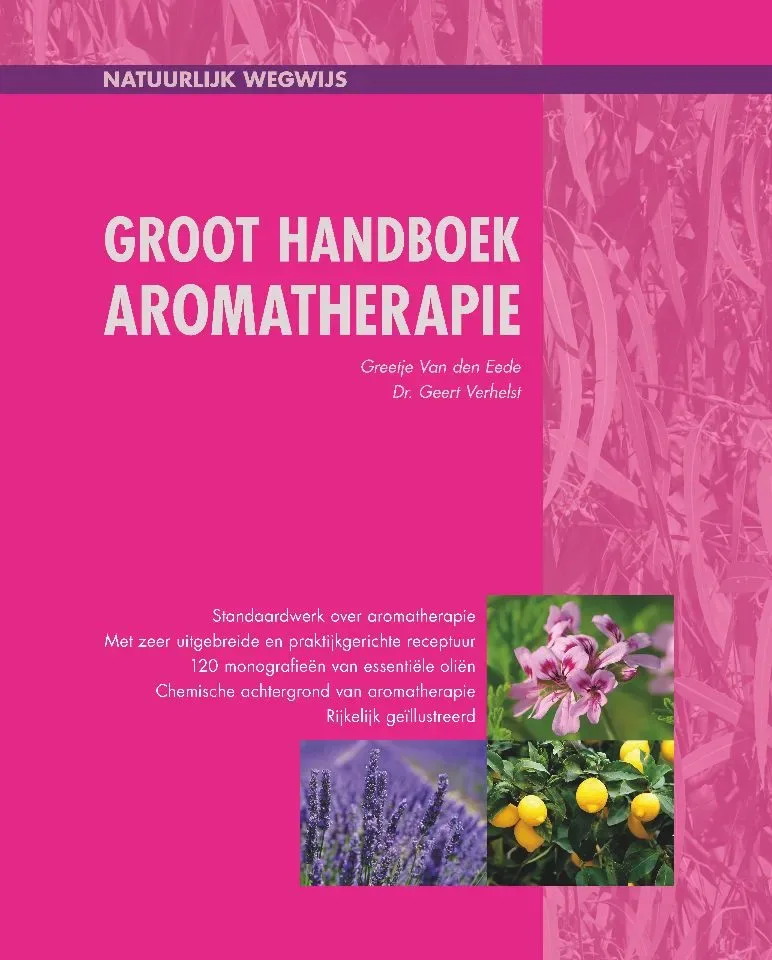 Groot handboek Aromatherapie + beslissingsrad essentiële oliën + 5  basis essentiële oliën 10 ml