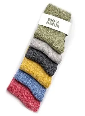 6 paar Sokken 100 % natuur fancy colors - 43 % shapewol + 57 % katoen