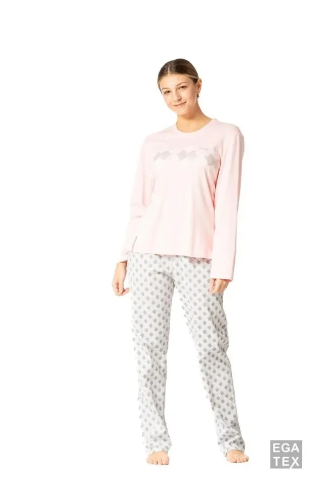 Egatex damespyjama 232541  in roze met grijze broek