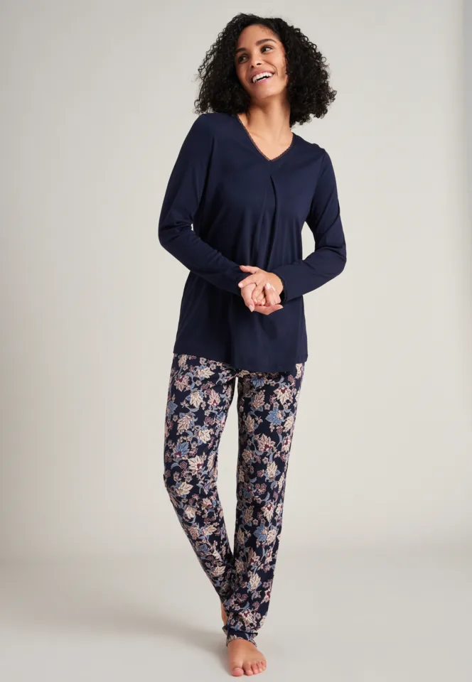 Schiesser – Feminine Floral Comfort Fit – Pyjama – 175571 – Dark Blue