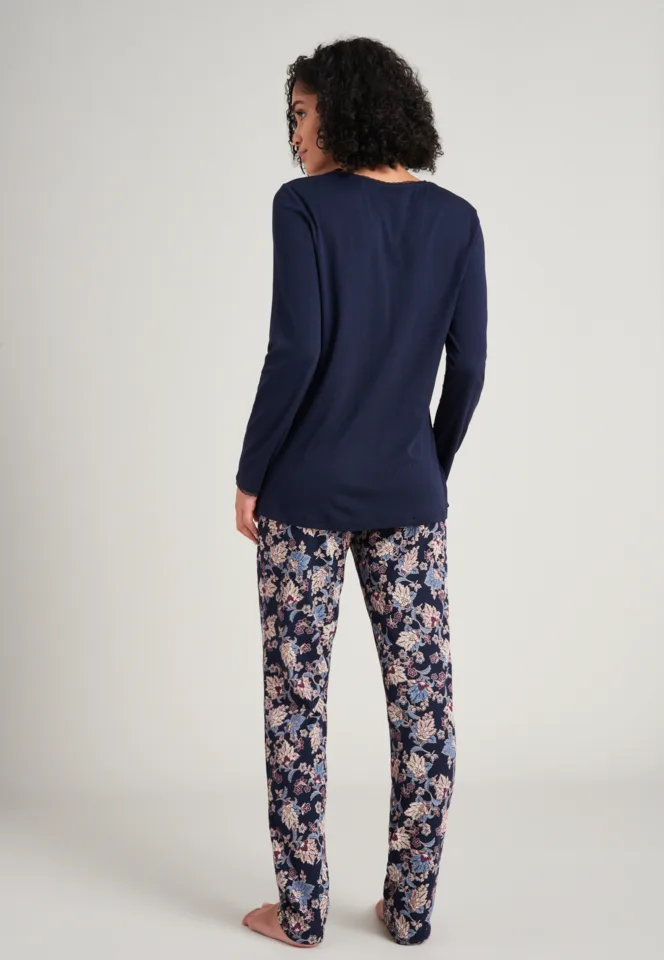 Schiesser – Feminine Floral Comfort Fit – Pyjama – 175571 – Dark Blue