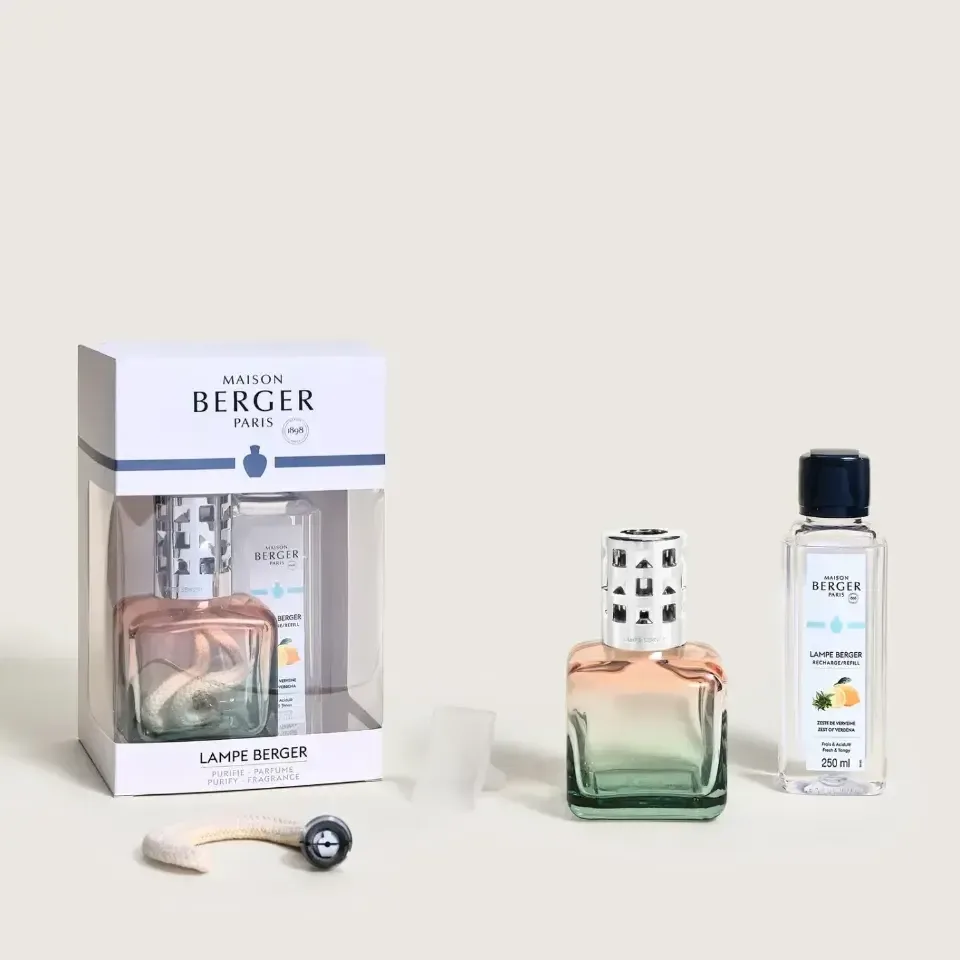 set Lampe Berger Glaçon pêche/vert + 250 ml Zeste de Verveine