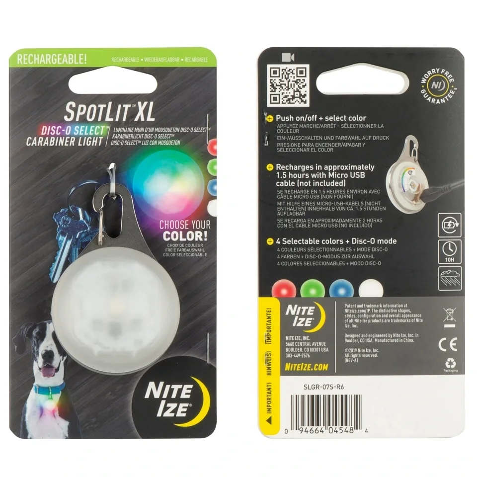 Nite Ize SpotLit XL Oplaadbare Led karabijnhaak Lampje Disc-O Select SLGR-07S-R6