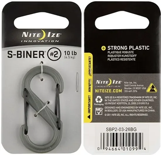 Nite Ize S-Biner Size #2 Plastic Foliage Zwart poorten Karabijnhaak SBP2-03-26BG