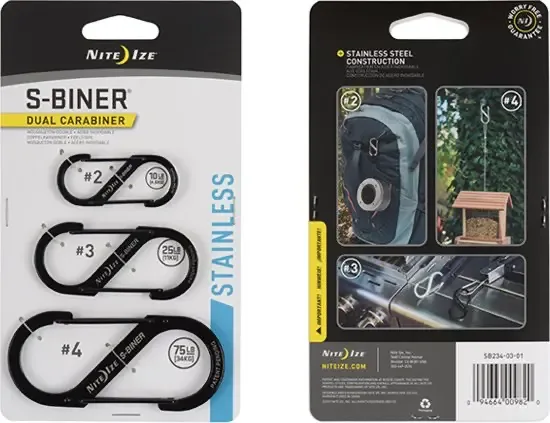 Nite Ize S-Biner Size #2 #3 #4 Zwart Karabijnhaak 3 Stuks SB234-03-01