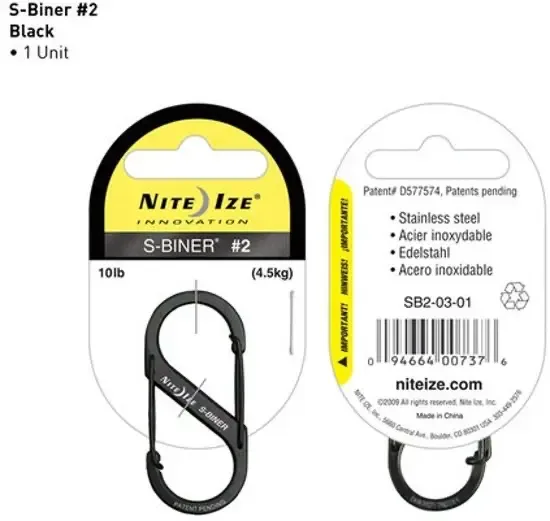 Nite Ize S-Biner Size #2 Zwart Karabijnhaak SB2-03-01