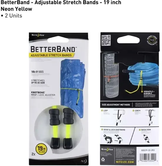 Nite Ize BetterBand 19" Fluo Geel Verstelbare elastische band 2 Stuks BDS19-33-2R3