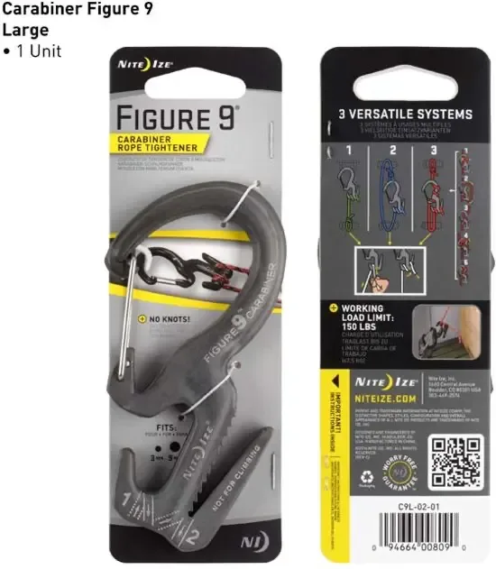 Nite Ize Figuur 9 karabijnhaak Koord Opspanner Large Zwart C9L-02-01