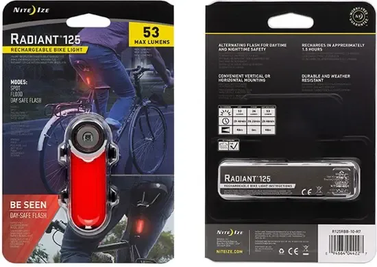 Nite Ize Radiant 125 Oplaadbare Fiets lamp Rood 53 Lumen R125RBB-10-R7